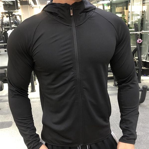 

men's t-shirts winter autumn hoodies sport shirt men hat zipper running jackets fitness gym sports clothing sportswear 2021, White;black