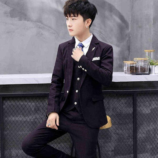 

luxury men's suits blazers suit 2021 spring and autumn coat brand small men's casual suit trousers vt three piece set, White;black
