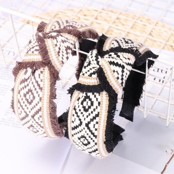

women vintage hair band girls accessories lady knot tassel headband simple fashion female wide side headwear b9831