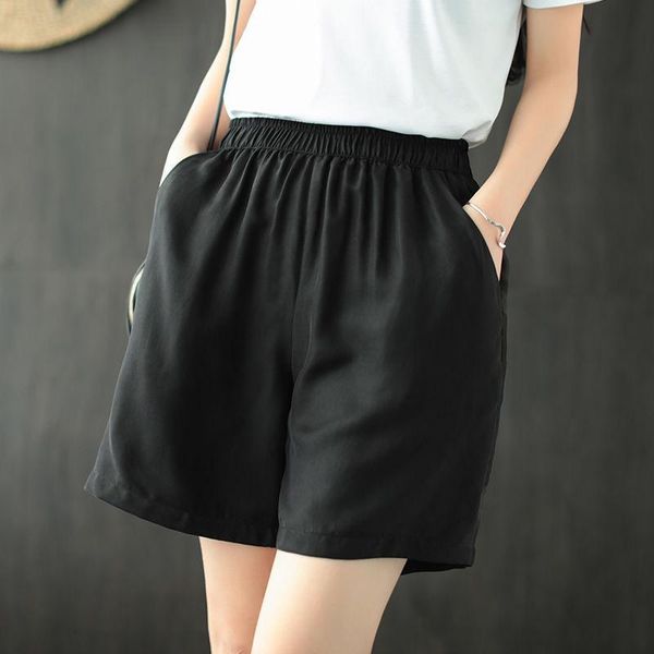 

women's shorts large 2021 summer vintage literature and art loose versatile elastic waist women, White;black