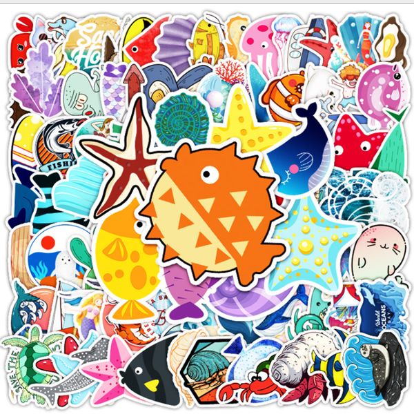 

100 pcs cute marine animals graffiti waterproof skateboard travel suitcase phone lapluggage stickers cute kids girl toys