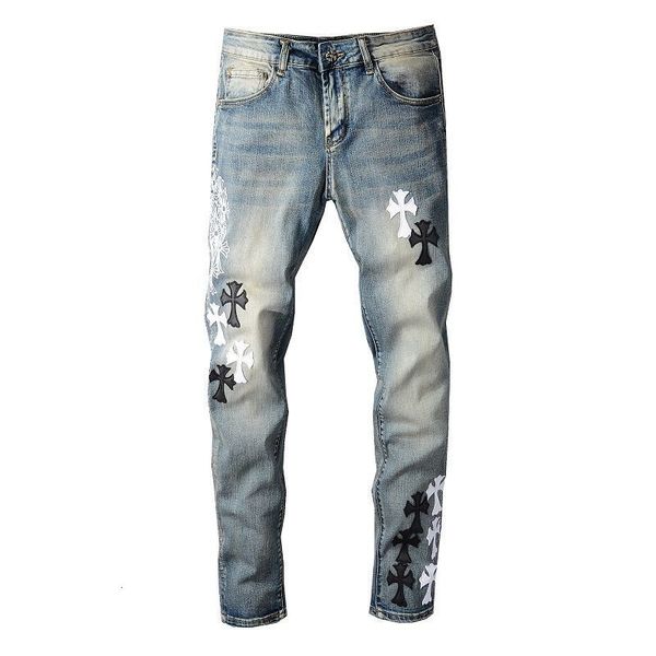 

jeans men's fashion black and white rockheart casual pants, Blue