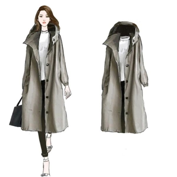

women's trench coats 2021 winter women coat big size windbreaker spring autumn vintage loose female outwear hooded j965, Tan;black