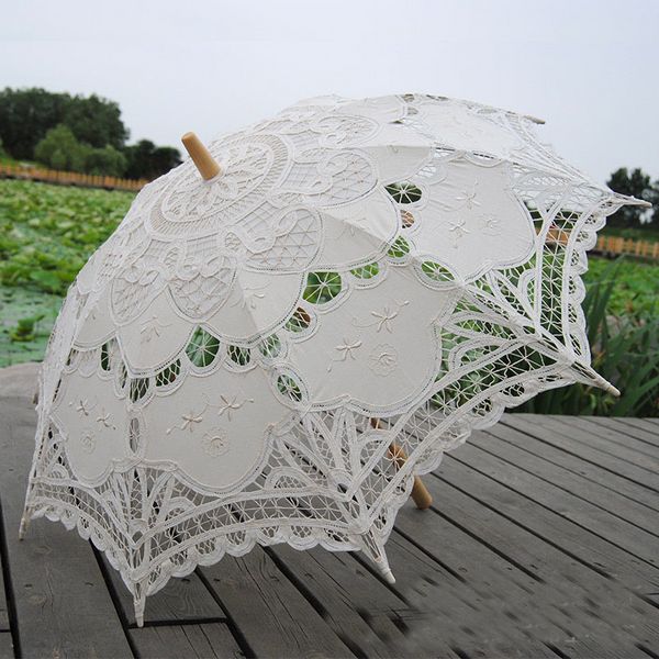 Guarda -chuva de parasol guarda -chuva de casamento elegante bordado de algodão Ivory Battenburg 32 polegadas para 1 peça