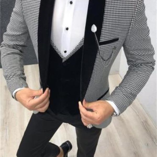 

men's suits & blazers black plaid shawl lapel men's suits three garments hombre groom men blazer -jacket vest 2qm1, White;black