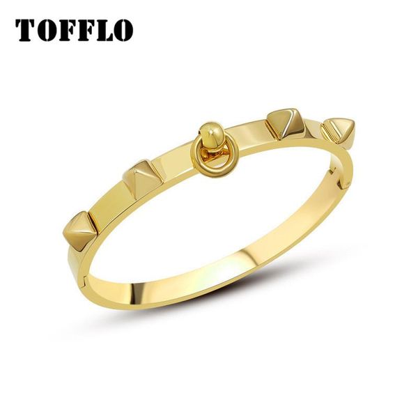 

bangle tofflo stainless steel jewelry rivet 18k gold geometric hip hop bracelet women's exaggerated bsz104, Black