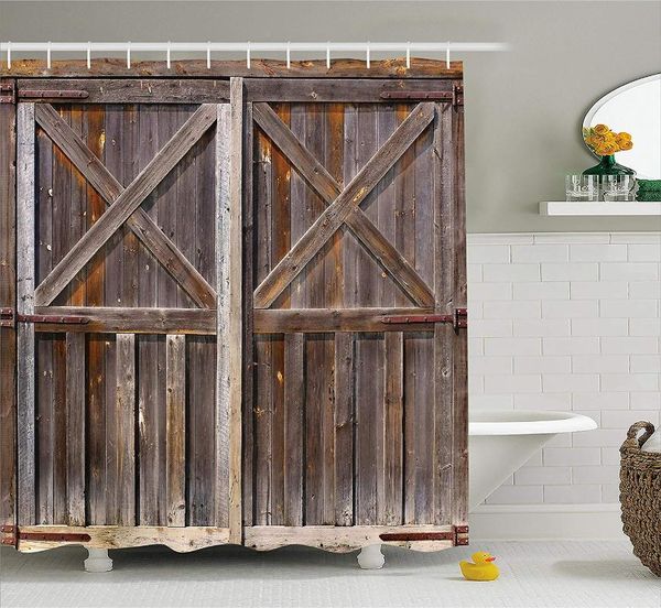 

shower curtains rustic curtain old wooden barn door of farmhouse oak countryside village board rural life po print bathroom