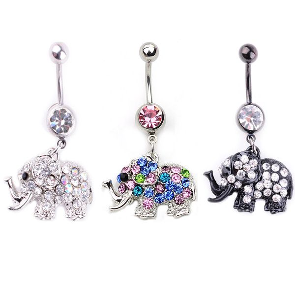 

d0884 elephant belly navel button ring mix colors, Silver