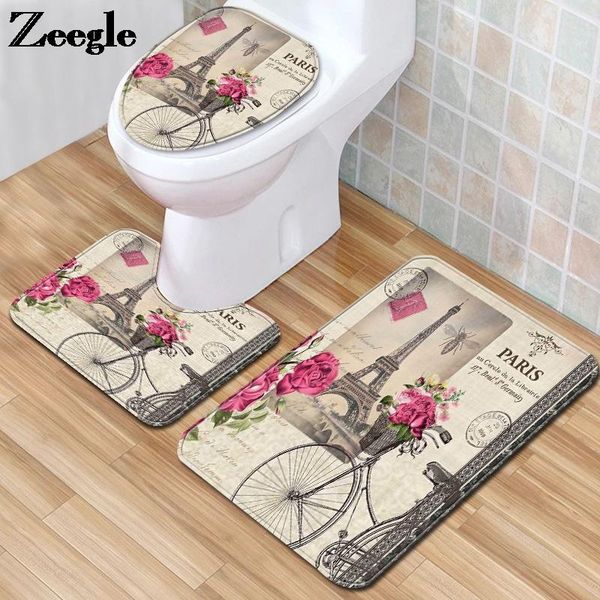 

bath mats floral printed mat flannel bathroom floor rug absorbent u-shaped toilet home decor anti-slip carpet