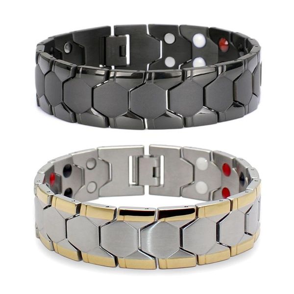

link, chain 1pc men punk solid metal watch band bangles male strap bracelets fashion jewelry street accessories, Black
