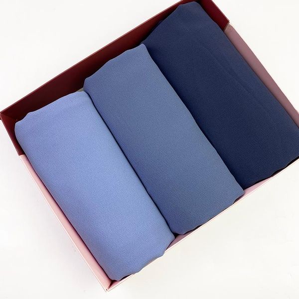 

scarves heavy chiffon scarf women's plain hijab wrap solid color shawls headband muslim hijabs headscarf customized gift box, Blue;gray