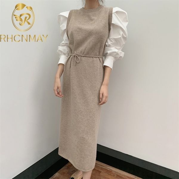 

fashion women bodycon patchwork maxi dress bandage autumn winter chic korean knitted dresses female slim vestidos 210520, Black;gray