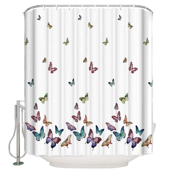 

cute farimhouse shower curtain for bathroom & bathtub spring and summer colorful butterfly bathroom curtains set,waterproof