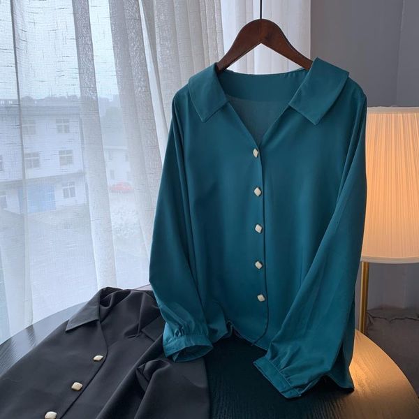 

women's blouses & shirts solid elegant chiffon women blouse vintage loose black long sleeve shirt mujer plus size spring retro1 w80x, White