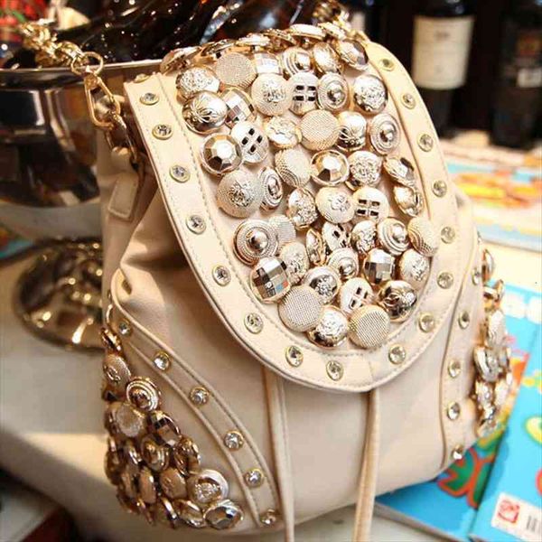 

cross body fashion womens bag style korean rivet button bucket backpack shoulder diamond set