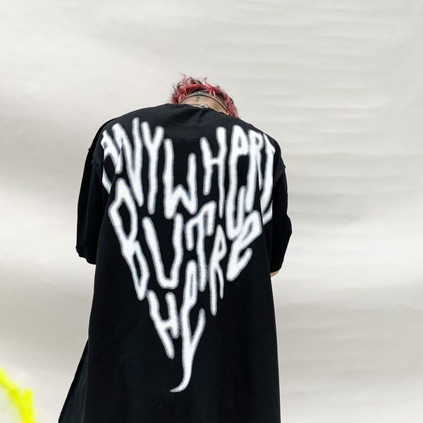 

e-baihui summer punk rock portrait printing t-shirt high street hip-hop loose hip hop men women print couple lovers harajuku t-shirts, White;black