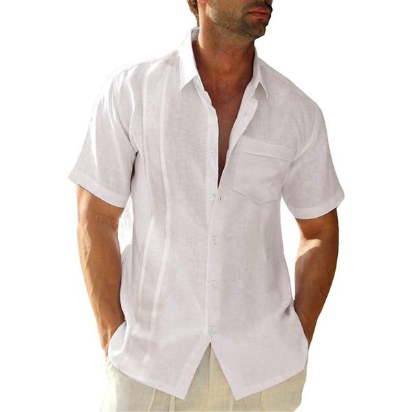 

men's casual shirts short sleeved solid color cotton linen summer shirt with chest pocket blouse vetement homme de marque men clothing, White;black