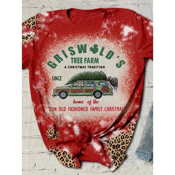 

ladies t-shirt harajuku summer christmas car print pattern street casual round neck short sleeve comfortable, White