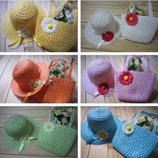 

two piece children's straw hat, sun baby's hat bag, Yellow