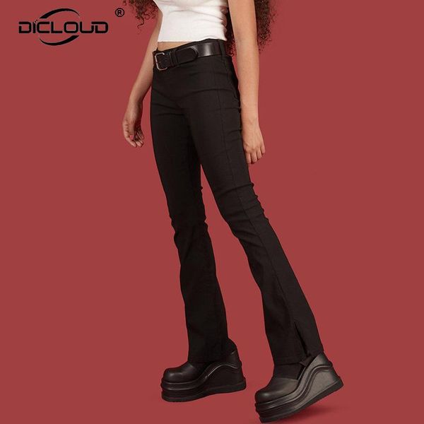 

women's pants & capris harajuku women elastic black skinny flare spring autumn zipper long trousers ladies high waist split slim jeans, Black;white