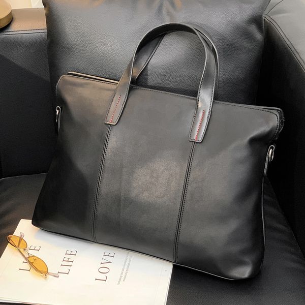 

bag handbag men's horizontal leather briefcase file business leisure trip shoulder computer 2021, Black;red