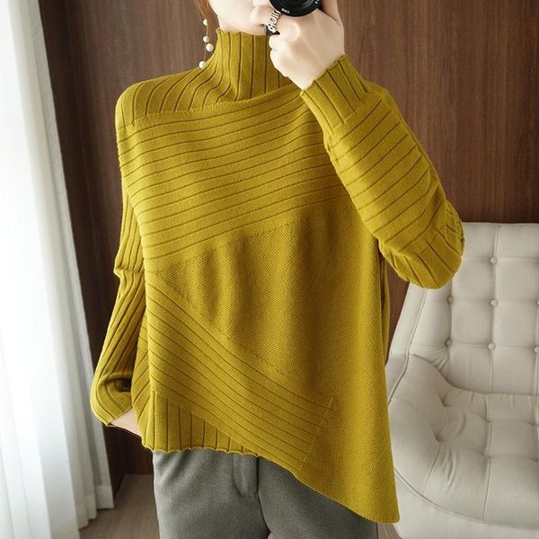

women's sweaters irregular turtleneck sweater loose knitted pullovers solid color pullover bottoming literary retro shirt jumpers, White;black