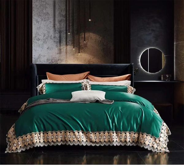

bedding sets entry lux european style long staple cotton set lace embroidery solid quit cover sheet pillowcase  king 4 pcs