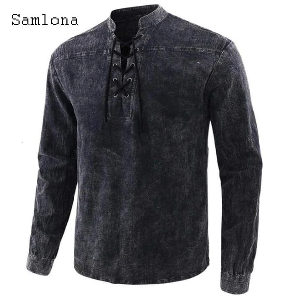 

men's casual shirts mens fashion shirt lace-up v-neck long sleeve linen blouses men clothing 2021 summer homme ropa pullovers, White;black