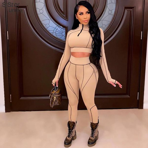 

sporty tracksuit casual fitness two womens tracksuits piece workout matching suit zip up high waist pants skinny streetwear, Gray