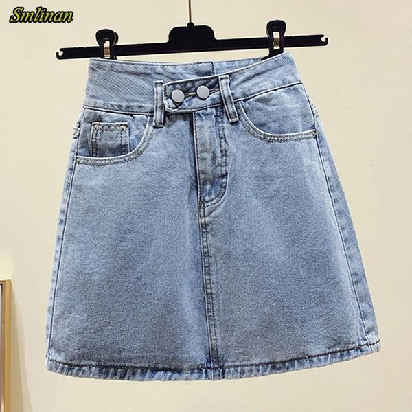 

skirts smlinan 2021 summer high-waisted denim skirt women korean style casual vintage a line short club mini jean, Black