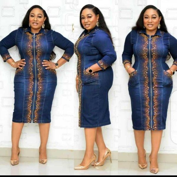 

african denim dress for women blue slim fit bodycon elegant office lady work wear jeans party night midi vestidos spring autumn casual dress, Black;gray