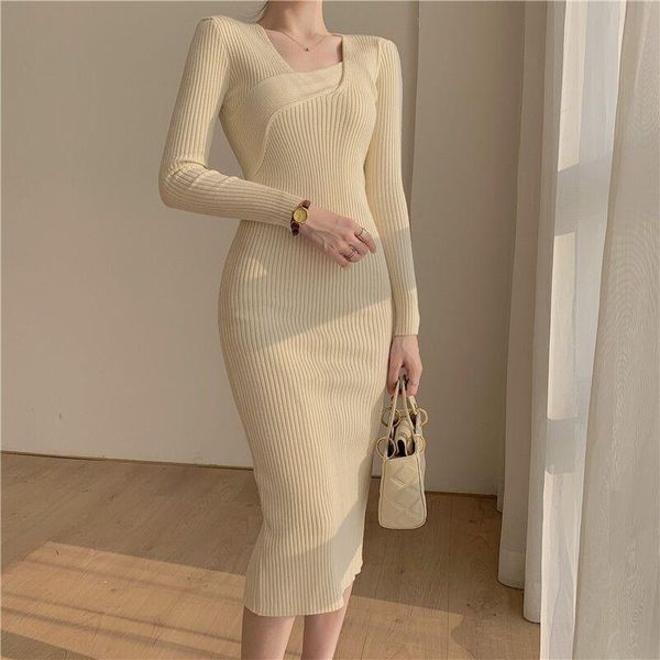 

casual dresses sweater dress evening party female all-match elegant v-neck knitted bodycon autumn winter fashion club, Black;gray