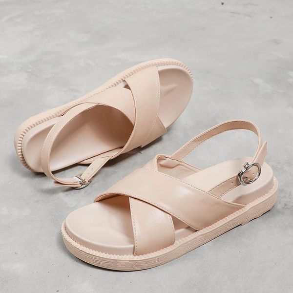 

sandals summer comfy slip on women open toe casual beach shoes platform retro footwear for ladies classics non-slip lightweight, Black