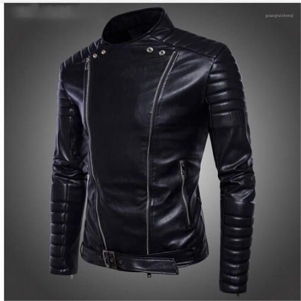 

men's fur & faux men winter thicken pu leather moto jacket long trench coat jackets outerwear collar overcoat jaqueta jeans masculina, Black