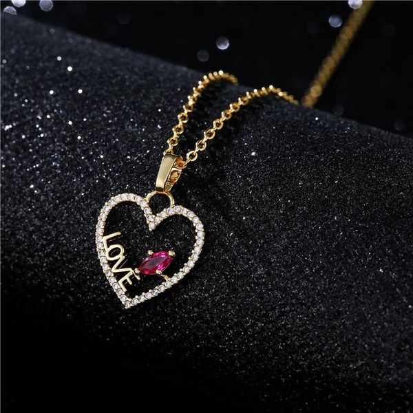 

pendant necklaces 2021 gold color copper jewelry unique design cute heart love cz for women girl wedding gift, Silver