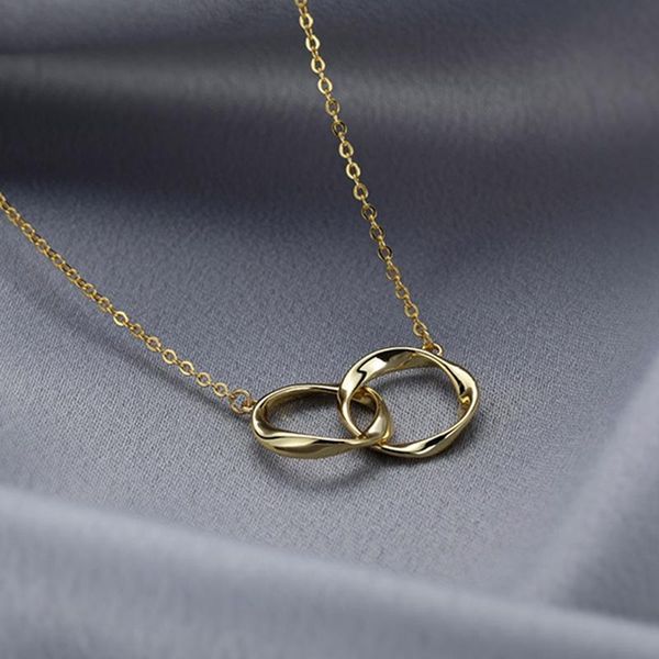 

pendant necklaces double circle buckle gold irregular necklace for women fashion jewelry simple, Silver