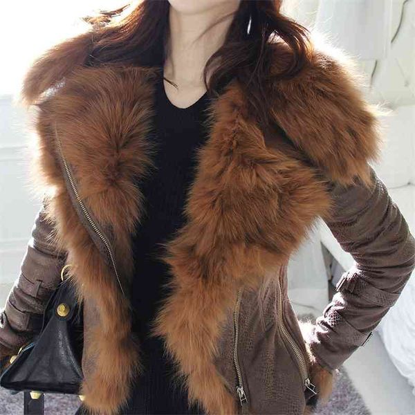 Giacca invernale da donna Luxury Fur Hooded Motorcycle PU Giacche in pelle Capispalla corta Slim Streetwear Coat D256 T191118