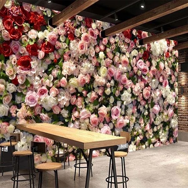 Custom 3d murale romantico rosa fiore flower wallpaper soggiorno casa di nozze sfondo pittura impermeabile