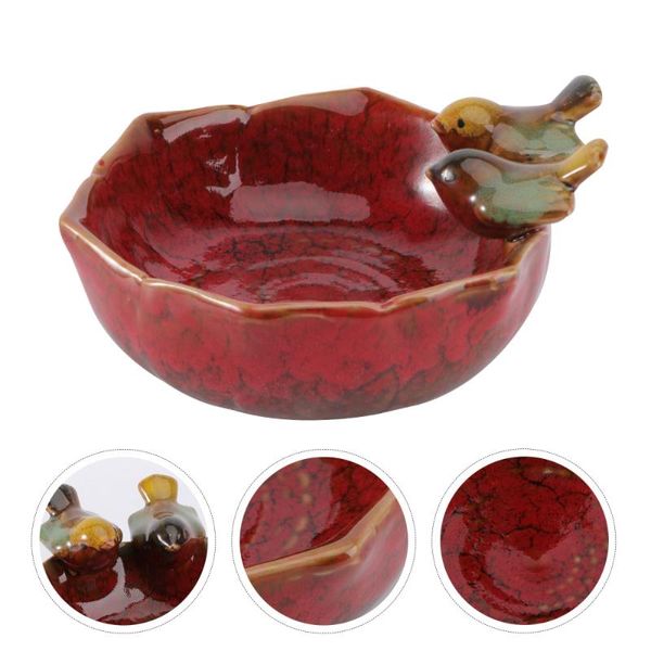 

other bird supplies 1pc ceramic small basin creative fruit tray adornment chic feeder red