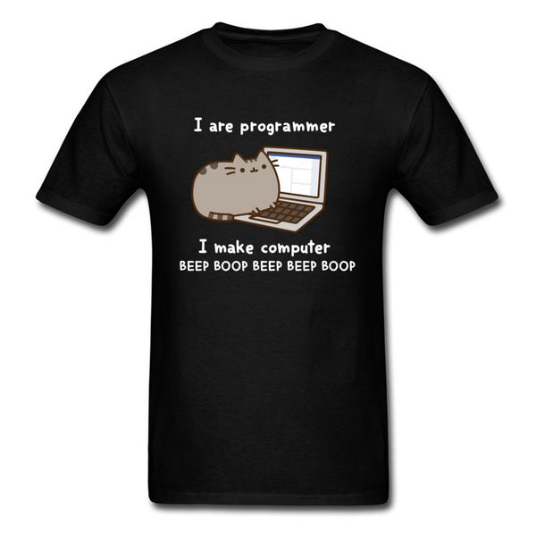

2021 computer programmer cat kawaii design funny tshirts it hacker worker cat mens fashion casual new tee cotton fashion top, White;black