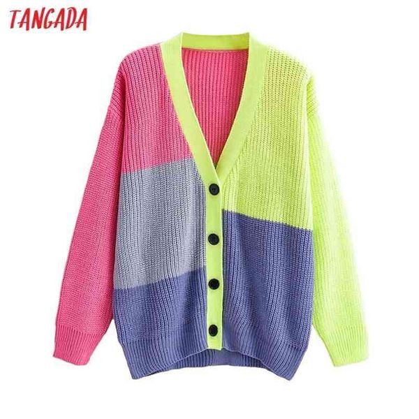 

tangada women color block long cardigan vintage jumper lady fashion oversized knitted coat 1f234 210914, White;black
