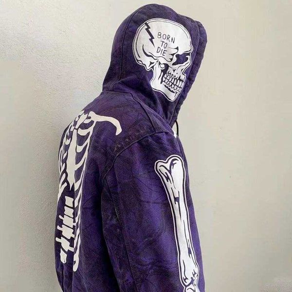 

men's hoodies & sweatshirts european and american skull print gothic hoodie street hip hop casual loose oversized s~4xl 2021, Black