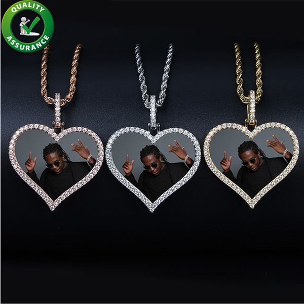 

hip hop bling chains jewelry men luxury designer necklace women iced out pendant diamond heart p frame charms rapper fashion accessories, Silver