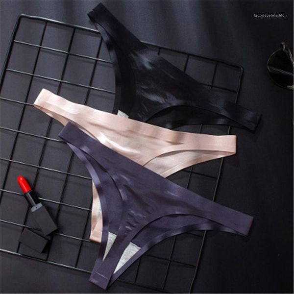 

women's panties fashion trend ice silk low waist thong underwear female seamless erotic lingerie comfortable briefs womens transparent, Black;pink