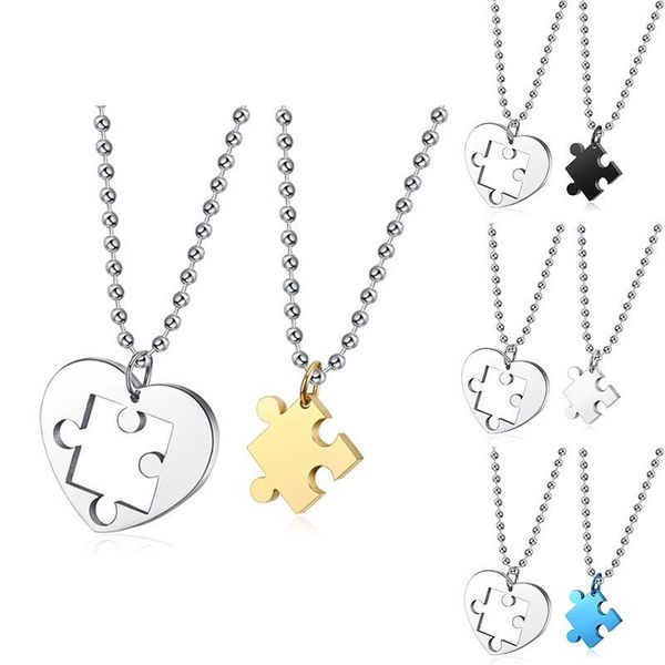 

creative heart-shaped puzzle pendant necklace fashion couple 4-color stainless steel accessories romantic party jewelry gift necklaces, Silver