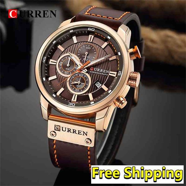 

curren watch brand man watches with chronograph sport waterproof clock man watches military luxury men's watch analog quartz 210527, Slivery;brown