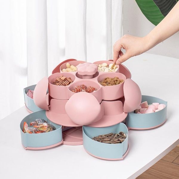 

dishes & plates t21d petal design double-layer rotating snack box candy tray nuts organizer case for wedding party storage