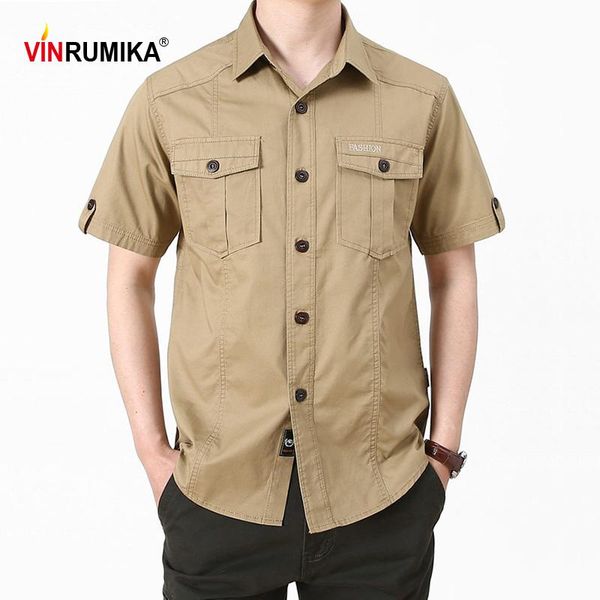 

men's casual shirts large size -6xl 2021 summer army green short sleeve shirt man 100% cotton khaki loose male black blue, White;black