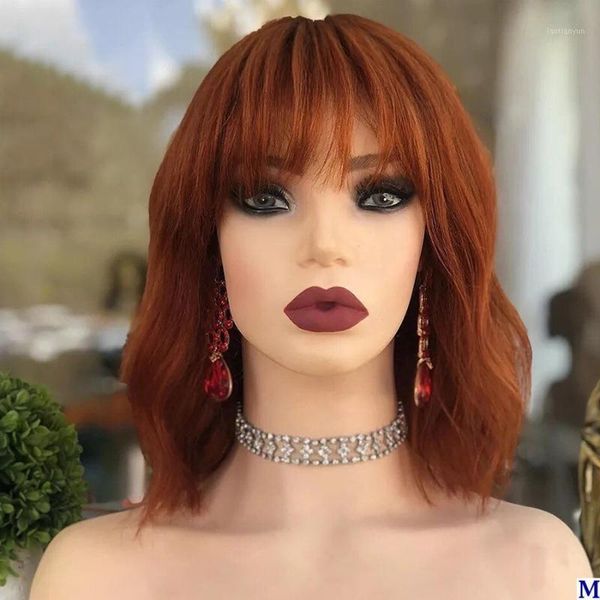 

eversilky short bob ginger blonde full lace wigs for black women peruvian fringe 360 frontal human hair wig with bangs1, Black;brown