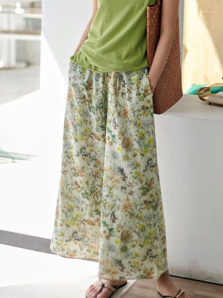 

women's pants & capris 21 summer dress literature and art pastoral printing ramie straight casual wide leg women 2021058, Black;white